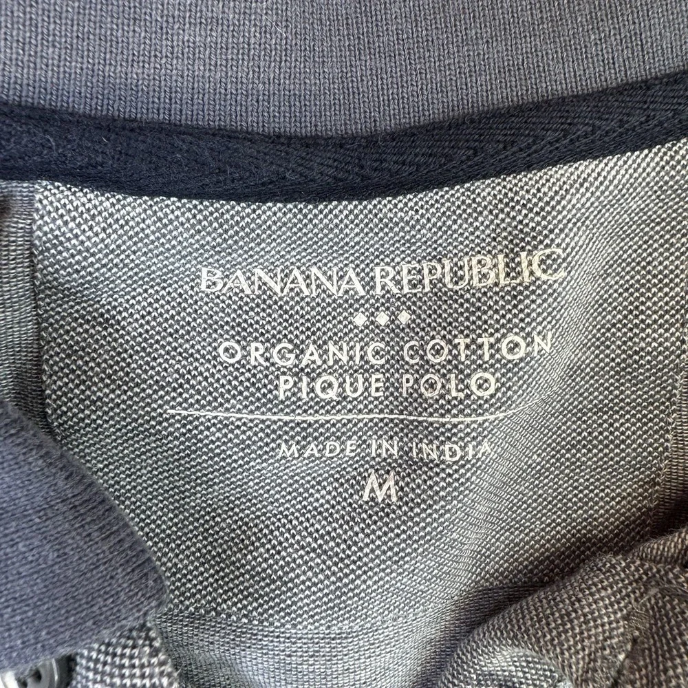 Banana Republic Men's Pique Polo Gray Organic Cotton Micro Print Medium